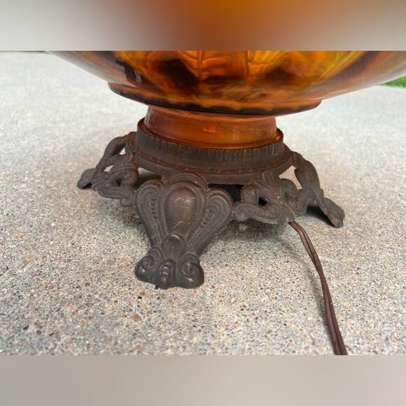 Vintage 60s 70s MCM Fat Amber Glass Table Lamp - Picture 7 of 10